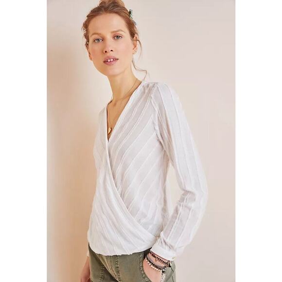Maeve Anthropolgie Audre textured top long sleeve button cuff minimalist vneck M - Picture 2 of 13